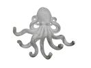 Whitewashed Cast Iron Decorative Wall Mounted Octopus with Six Hooks 7""