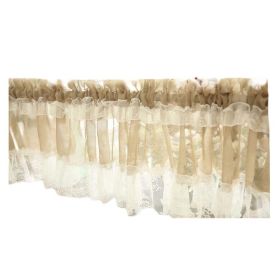 Brown White Lace Door Curtain Doorway Short Curtain Flower Kitchen Half Curtain Partition Gauze Tier Cafe Curtain,59x15 inch