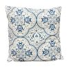 17 x 17 Inch Decorative Square Cotton Accent Throw Pillow with Classic Damask Print, Blue and White