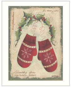 Trendy Decor 4U "Merry Mittens" Framed Wall Art, Modern Home Decor Framed Print for Living Room, Bedroom & Farmhouse Wall Decoration by Jill Ankrom