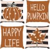 Pumpkin Throw Pillow Covers, 18 x 18 Inch Autumn Thanksgiving Harvest Polka Dot Maple Leaf Decorations for Sofa Couch Set of 4