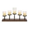 DecMode 5 Holder Brown Mango Wood Handmade Pillar Candelabra with Wood Base