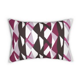 Decorative Lumbar Throw Pillow - Mauve Pink And Maroon Geometric Pattern