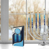 Premium Drip less Hand Made Decorated Hanukkah Candles Set of 45 Blue Shades Spiral Menorah Candles with Prayer Card and DIY Dreidel, Enough for Eight