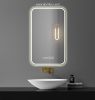 24x32inch LED Vanity Smart Mirror with time and temperature display, equipped with defogging and gradient 3-color lighting.