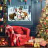 Framed Canvas Wall Art Decor Painting For Chrismas, Cute Snowman with Bear Deer Chrismas Gift Painting For Chrismas Gift, Decoration For Chrismas Eve