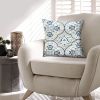 17 x 17 Inch Decorative Square Cotton Accent Throw Pillow with Classic Damask Print, Blue and White