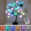 1pc, 24 LED RGB 16 Colors Rose Tree Night Light Battery And USB Plug Operated Rose Flower Fairy Lights Remote Control Mini Christmas Tree Table Lamp F