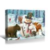 Framed Canvas Wall Art Decor Painting For Chrismas, Cute Snowman with Bear Deer Chrismas Gift Painting For Chrismas Gift, Decoration For Chrismas Eve