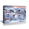 Framed Canvas Wall Art Decor Painting For Chrismas, Cosy Skateing on River scene Chrismas Gift Painting For Chrismas Gift, Decoration For Chrismas Eve