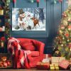 Framed Canvas Wall Art Decor Painting For Chrismas, Cute Snowman with Deer Chrismas Gift Painting For Chrismas Gift, Decoration For Chrismas Eve Offic