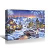 Framed Canvas Wall Art Decor Painting For Chrismas,Cosy Chrismas Village Scene Gift Painting For Chrismas Gift, Decoration For Chrismas Eve Office Liv