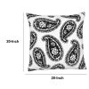 20 x 20 Square Accent Throw Pillow, Paisley Print, With Filler, Black, White