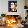 Framed Canvas Wall Art Decor Painting For Chrismas, Santa Claus with a Ba g of Gifts Painting For Chrismas Gift, Decoration For Chrismas Eve Office Li