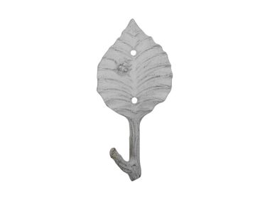 Whitewashed Cast Iron Birch Tree Leaf Decorative Metal Tree Branch Hook 6.5""