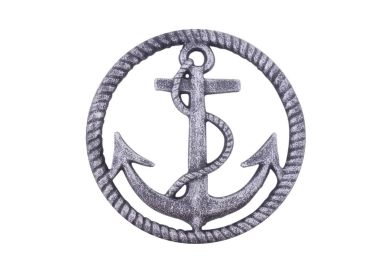 Rustic Silver Cast Iron Anchor and Rope Nautical Kitchen Trivet 7""