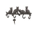 Cast Iron Sitting Cat Family Decorative Metal Wall Hooks 11""