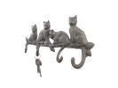 Cast Iron Sitting Cat Family Decorative Metal Wall Hooks 11""