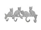 Whitewashed Cast Iron Sitting Cat Family Decorative Metal Wall Hooks 11""