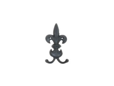 Rustic Black Cast Iron Wall Mounted Fleur De Lis Hook 6.5""