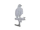 Whitewashed Cast Iron Eagle Sitting on a Tree Branch Decorative Metal Wall Hook 6.5""