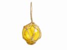 Yellow Japanese Glass Ball Fishing Float With Brown Netting Decoration 2""