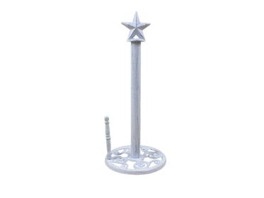 Whitewashed Cast Iron Texas Star Kitchen Paper Towel Holder 16""