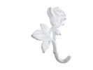 Whitewashed Cast Iron Long Stem Rose Decorative Metal Wall Hook 5.5""