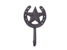 Cast Iron Barn Star and Horseshoe Decorative Metal Wall Hook 7""