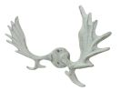 Whitewashed Cast Iron Moose Antlers Decorative Metal Wall Hooks 9""