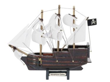 Wooden Captain Kidds Adventure Galley Model Pirate Ship with White Sails Christmas Ornament 7""