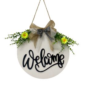 Welcome Wooden Board Door Wall Pendant Garland Door Hanging Wreath Garland (Option: New Ribbon White Welcome Board)