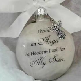 In Heaven Relatives Name Ornament, Keepsake Feather Plastic Ball Christmas Tree Charm Hanging (Color: Sister)