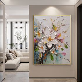 Hand Painted Oil Painting Abstract Original Flower Oil Painting On Canvas Large Wall Art Original White Floral Painting Floral Custom Painting Living (Style: 1, size: 100X150cm)