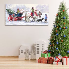 Framed Canvas Wall Art Decor Painting For Chrismas, Kids Riding White Horse Sledge Chrismas Gift Painting For Chrismas Gift, Decoration For Chrismas E (Color: as Pic)