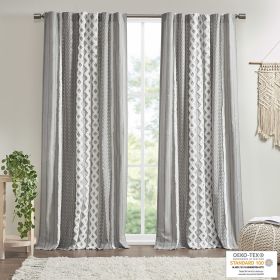 Cotton Printed Curtain Panel with Chenille Stripe and Lining (Color: as Pic)