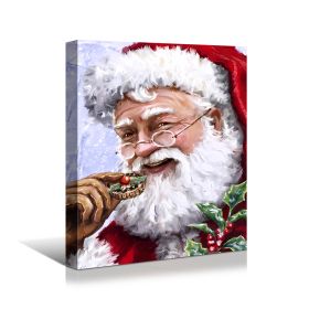 Framed Canvas Wall Art Decor Painting For Chrismas,Santa Claus Sitting Next to Fireplace Painting For Chrismas Gift, Decoration For Chrismas Eve Offic (Color: as Pic)