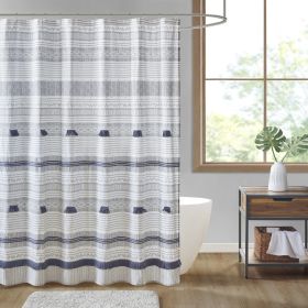 Cotton Stripe Printed Shower Curtain with Tassel (Color: as Pic)