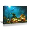 Drop-Shipping Framed Canvas Wall Art Decor Painting For Halloween, Jack-o-lanterns with Wizard Hat Painting For Halloween Gift, Decoration For Hallowe