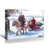 Framed Canvas Wall Art Decor Painting For Chrismas, White Horse with Sledge Chrismas Gift Painting For Chrismas Gift, Decoration For Chrismas Eve Offi