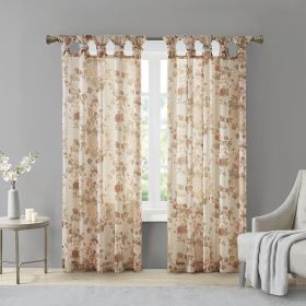 Printed Floral Twist Tab Top Voile Sheer Curtain (Color: as Pic)