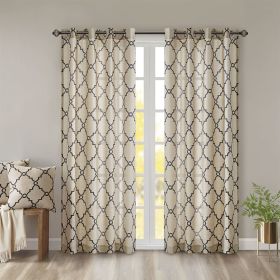 Fretwork Print Grommet Top Window Curtain Panel (Color: as Pic)