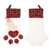 Christmas Gift Bags Pet Dog Cat Paw Stocking Socks Plaid Xmas Tree Ornaments