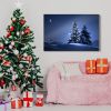 Framed Canvas Wall Art Decor Painting For Chrismas, Lighted Pine Tree at Night Chrismas Gift Painting For Chrismas Gift, Decoration For Chrismas Eve O